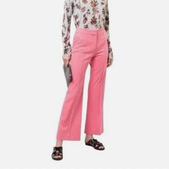 NWT Derek Lam CROPPED PINTUCKED STRETCH-COTTON TWILL FLARED PANTS IN PINK